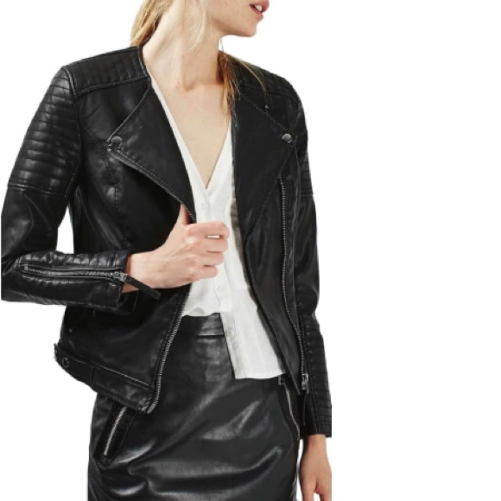 Topshop Nelly Faux Leather Biker Jacket